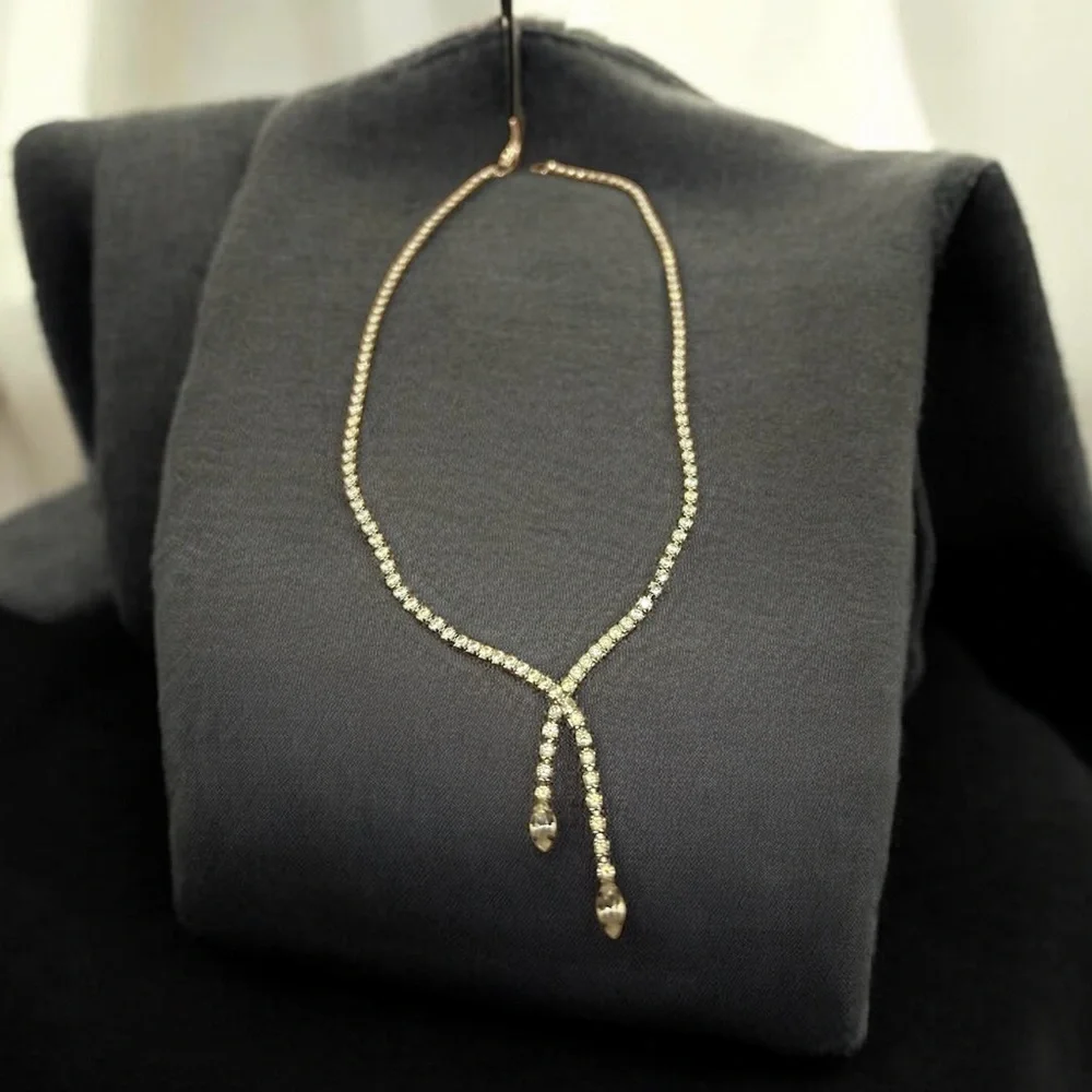 Silver Rhinestone Prom V Necklace - Picture 2 of 6